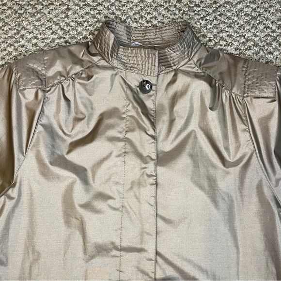 Vintage 80s Windsor Bay Belted Balloon Sleeve Trench Coat - Iridescent Champagne - Picture 5 of 16